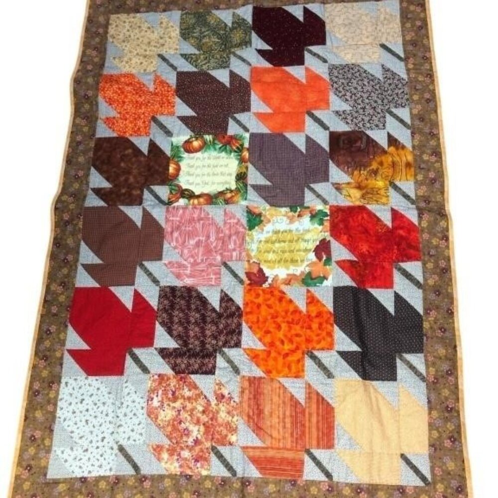 Handmade Fall Theme Lap Quilt 40x57" EUC